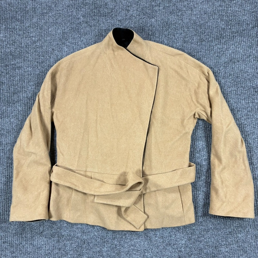 Hobbs London Womens 16 Camel Tan Belted Wrap Jacket High Neck Asymmetrical